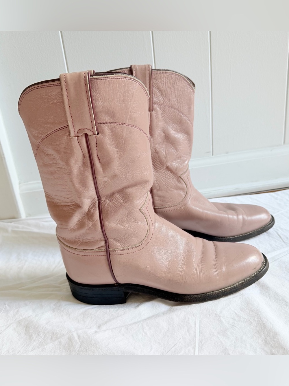 Vintage Justin Dusty Rose Mauve Cowboy Western Boots